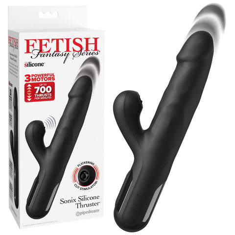 Ffs Sonix Silicone Thruster 22 Cm Usb Rechargeable Thrusting Vibrator with Flicking Clit Stimulator Black VIBRATORS-RABBIT