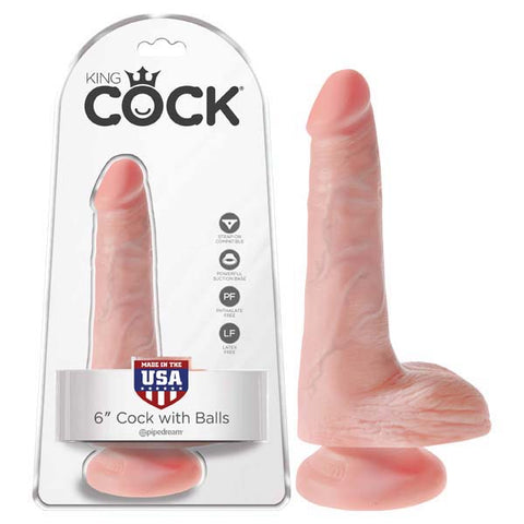 King Cock 6 Inch Realistic Cock with Balls 15.2 cm Dong Beige Dongs Realistic