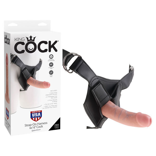 King Cock Strap-On Harness With 6'' Realistic Dong Strap-On Beige Dildos & Dongs