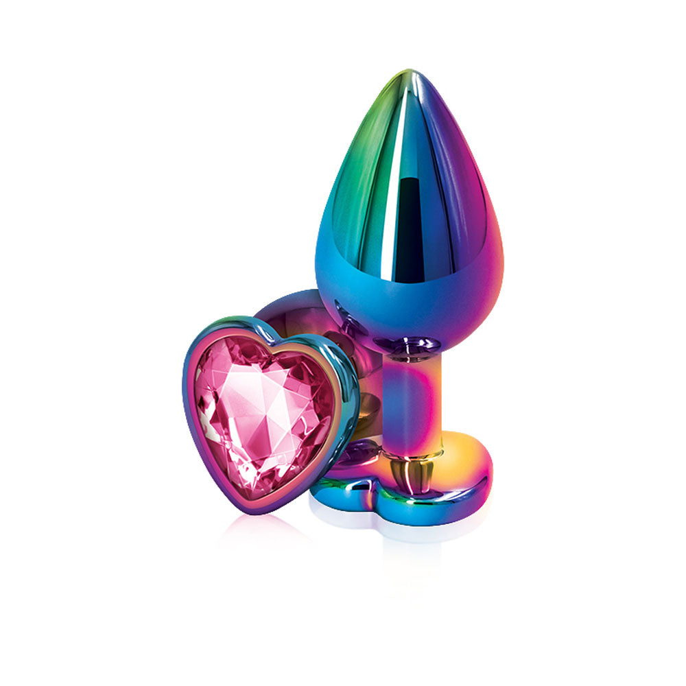 Rear Assets Multi 3.23 Inch Medium Metal Butt Plug with Pink Heart Gem Base > Anal Range > Jewel Butt Plugs