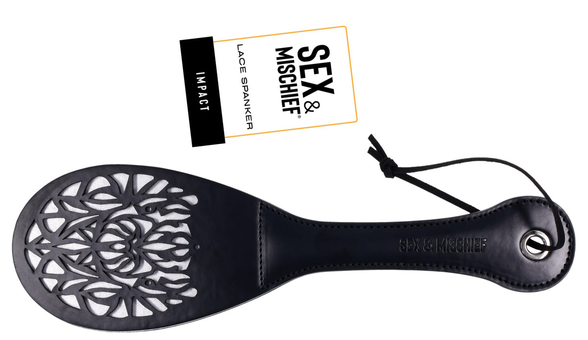 Lace Spanker Paddle 13 Inch PU Leather Bondage Toy Adult Black > Bondage Gear > Paddles