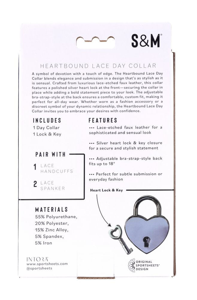 Heartbound Lace Day Collar with Silver Heart Lock for Adults Black > Bondage Gear > Collars