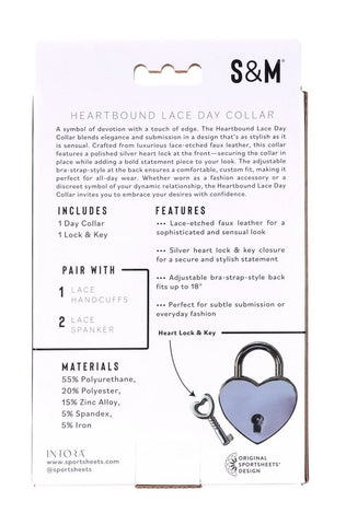 Heartbound Lace Day Collar with Silver Heart Lock for Adults Black > Bondage Gear > Collars