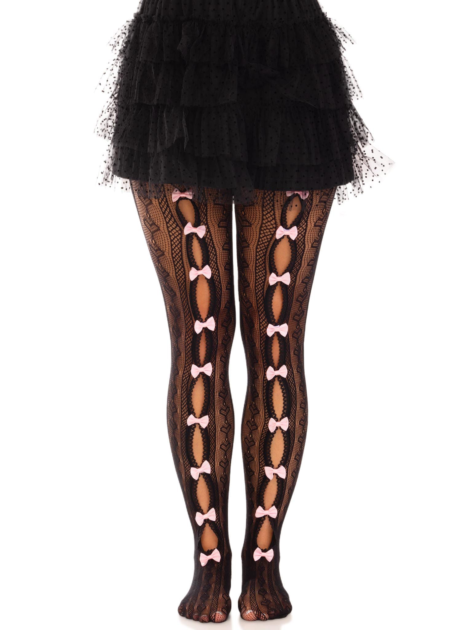 Sweetheart Striped Net Tights with Keyhole and Mini Bow Hosiery