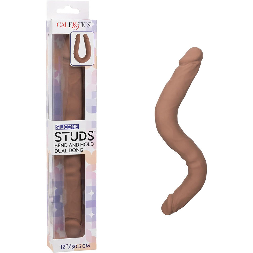 Silicone Studs Bend and Hold Dual Dong (Brown) – 12 Inch Silicone Double-Ended Dildo Brown > Dildos > Double Dildos