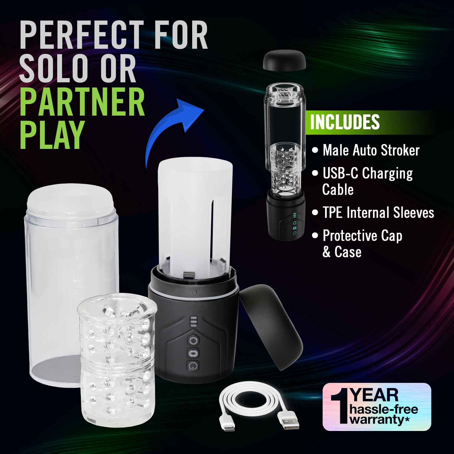 M for Men Whirlwind Pro Black Rechargeable Male Masturbator 1500 Strokers - Auto
