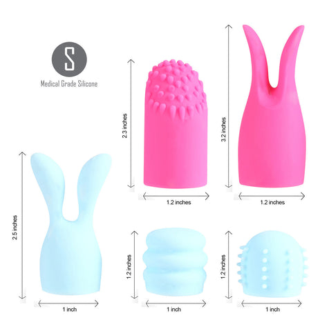 Quinn 5 Piece Silicone Attachments Set for Adult Massagers Pink Blue Default Title > Sex Toys For Ladies > Wand Massagers and Attachments