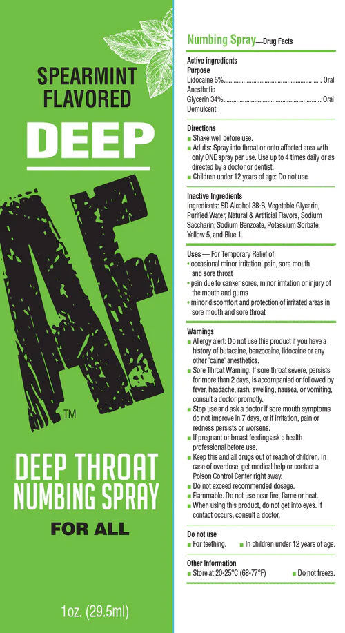 Deep Af Mint Flavoured Deep Throat Spray 29 ml Oral Gels & Sprays
