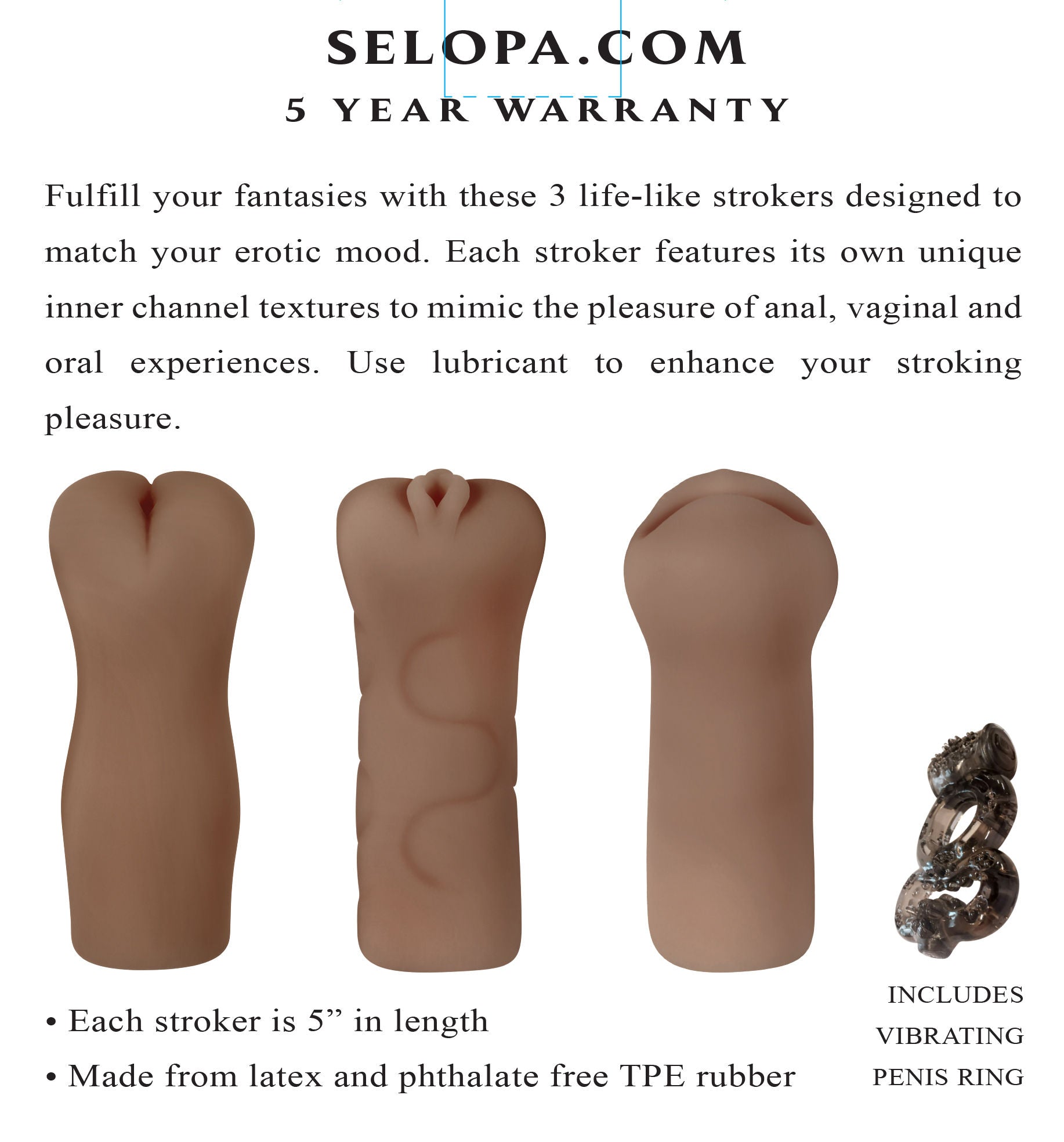 Party Pack Dark Realistic Strokers Set for Male Pleasure Strokers - Manual