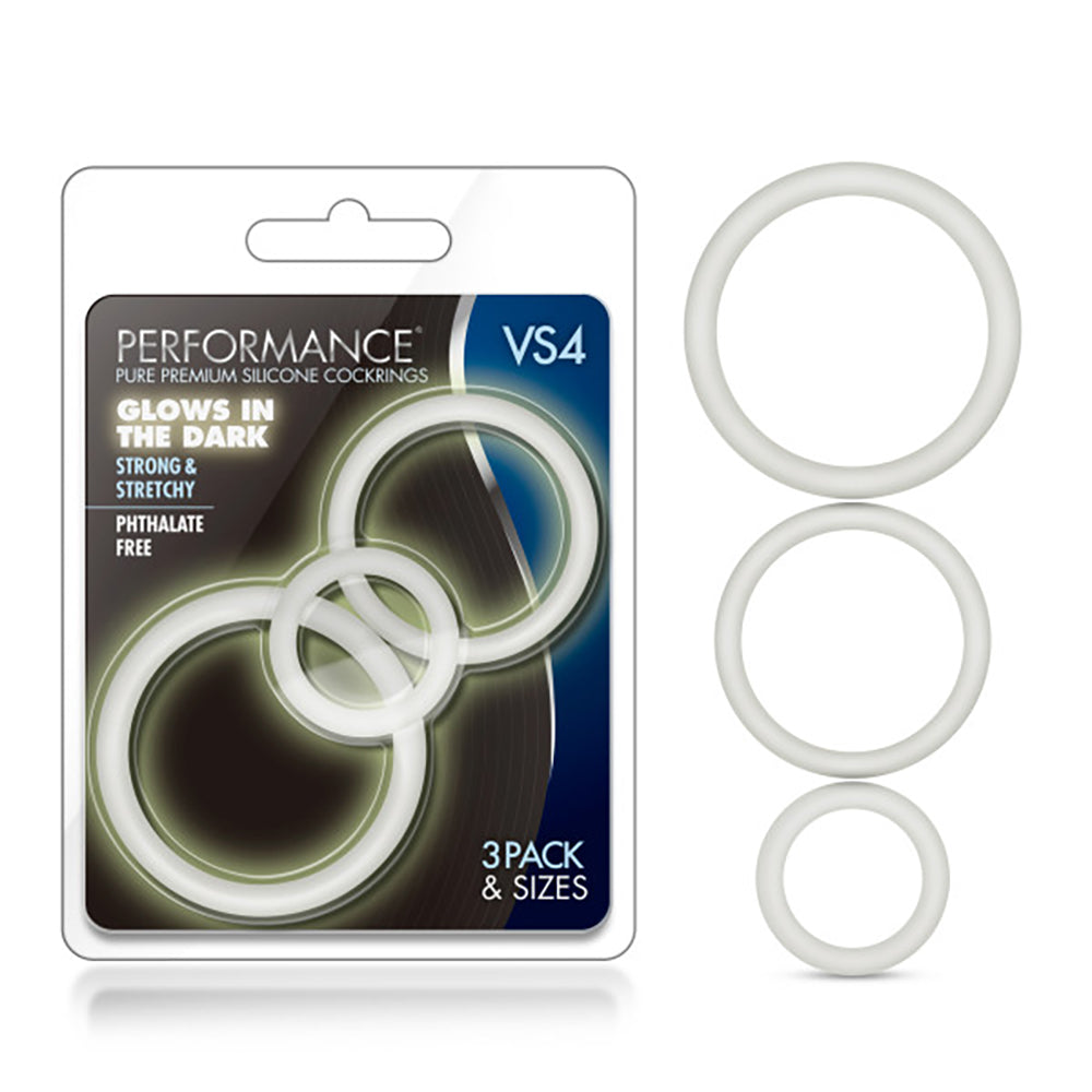 Performance Silicone Cock Ring 3 Pc Set White Glow White COCK RING Set