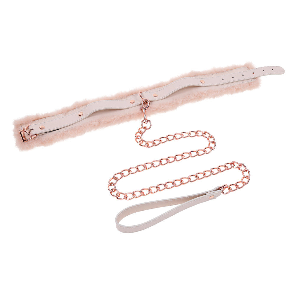 Peach Faux Fur Collar And Leash Set With Rose Gold Luxury > Bondage Gear > Collars & Leashes Main image