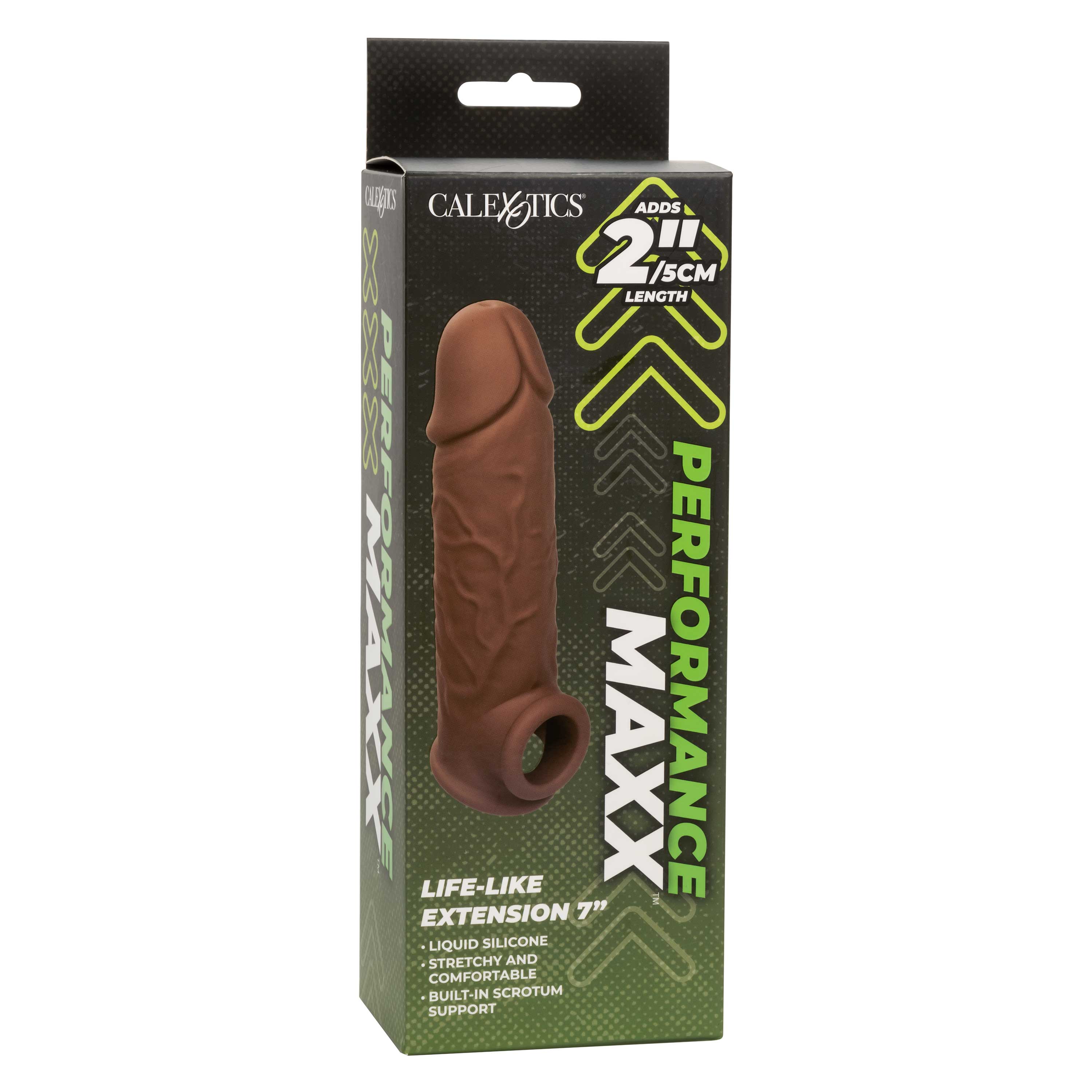 Performance Maxx Life-Like Extension 7 Inch Brown Stretchy Liquid Silicone Sleeve with Built-In Scrotum Strap SLEEVES