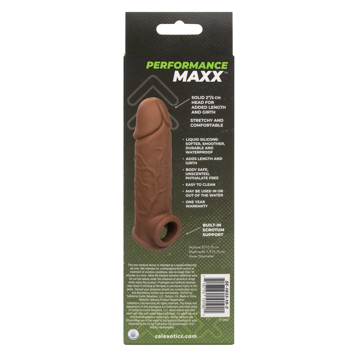 Performance Maxx Life-Like Extension 7 Inch Brown Stretchy Liquid Silicone Sleeve with Built-In Scrotum Strap > Sex Toys For Men > Penis Sleeves