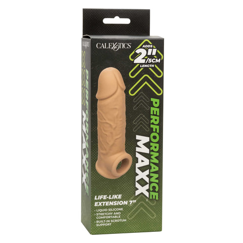 Performance Maxx Life-Like Extension 7 Inch Ivory with Built-In Scrotum Strap and Stretchy Liquid Silicone Sleeve SLEEVES