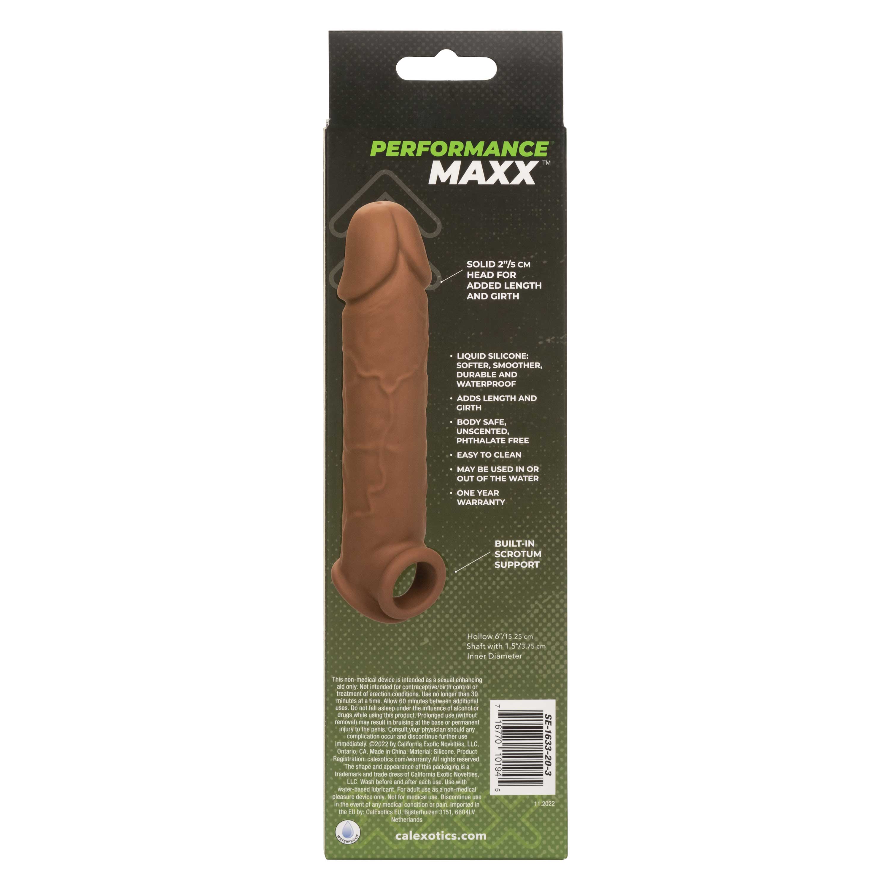 Performance Maxx Life-Like Extension 8 Inch Brown with Built-In Scrotum Strap and Hollow Design SLEEVES