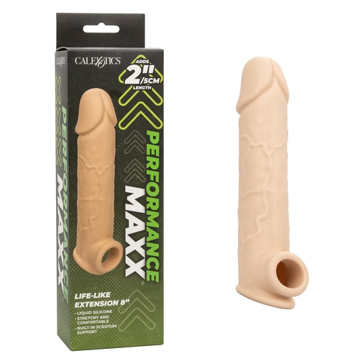 Performance Maxx Life-Like Extension 8 Inch Ivory with Scrotum Strap and Thick Sleeve > Sex Toys For Men > Penis Sleeves