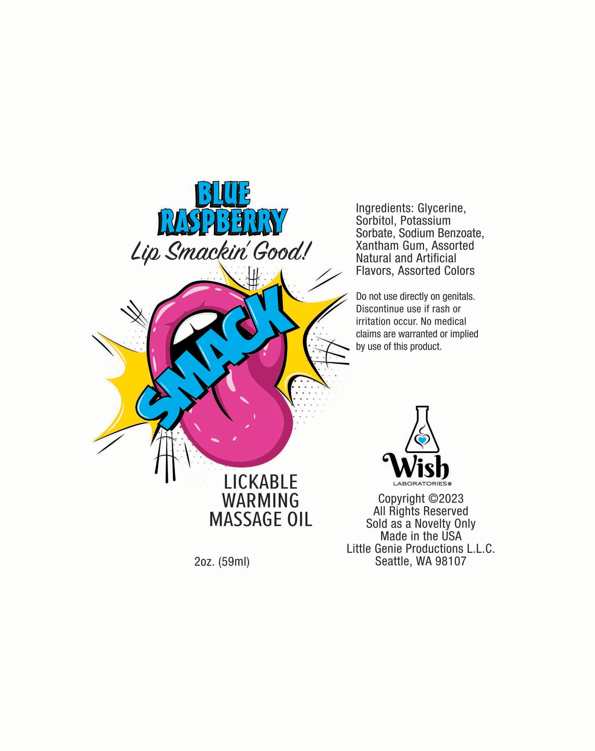 Smack Warming Lickable Massage Oil Blue Raspberry 2 Oz Default Title > Essentials > Massage Oil