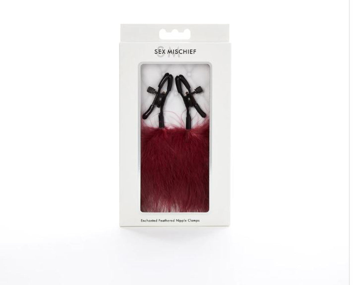 Sex and Mischief Enchanted Burgundy Feather Adjustable Nipple Clamps Burgundy Nipple Clips