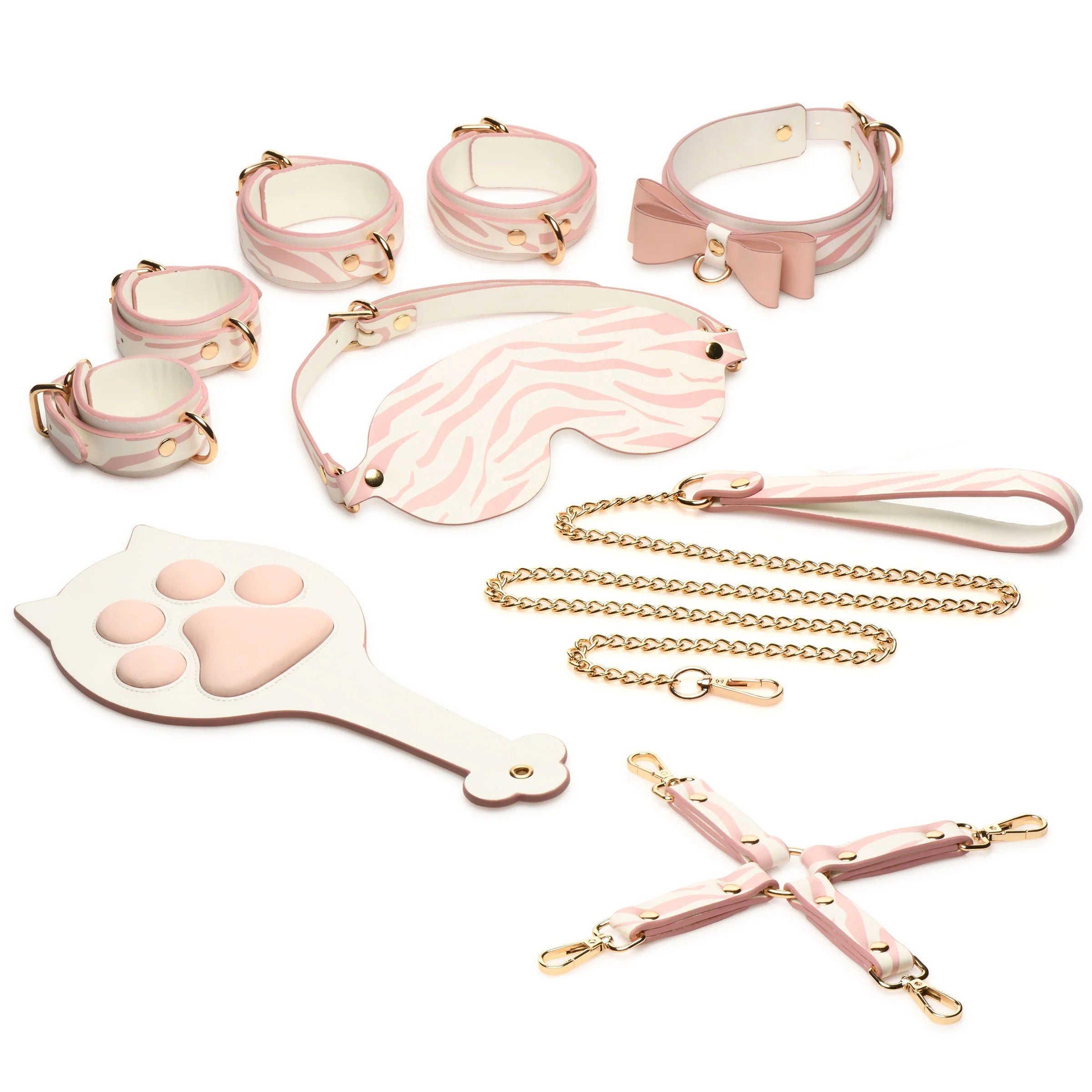 Pink Kitty Vegan Leather Bondage Set with Gold Rivet Details > Bondage Gear > Restraints Main image