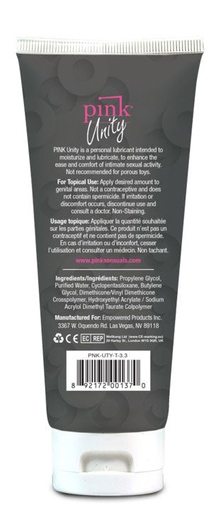 Pink Unity Hybrid Silicone Lubitant Tube 3.3 Oz Personal Use Hybrid Lube