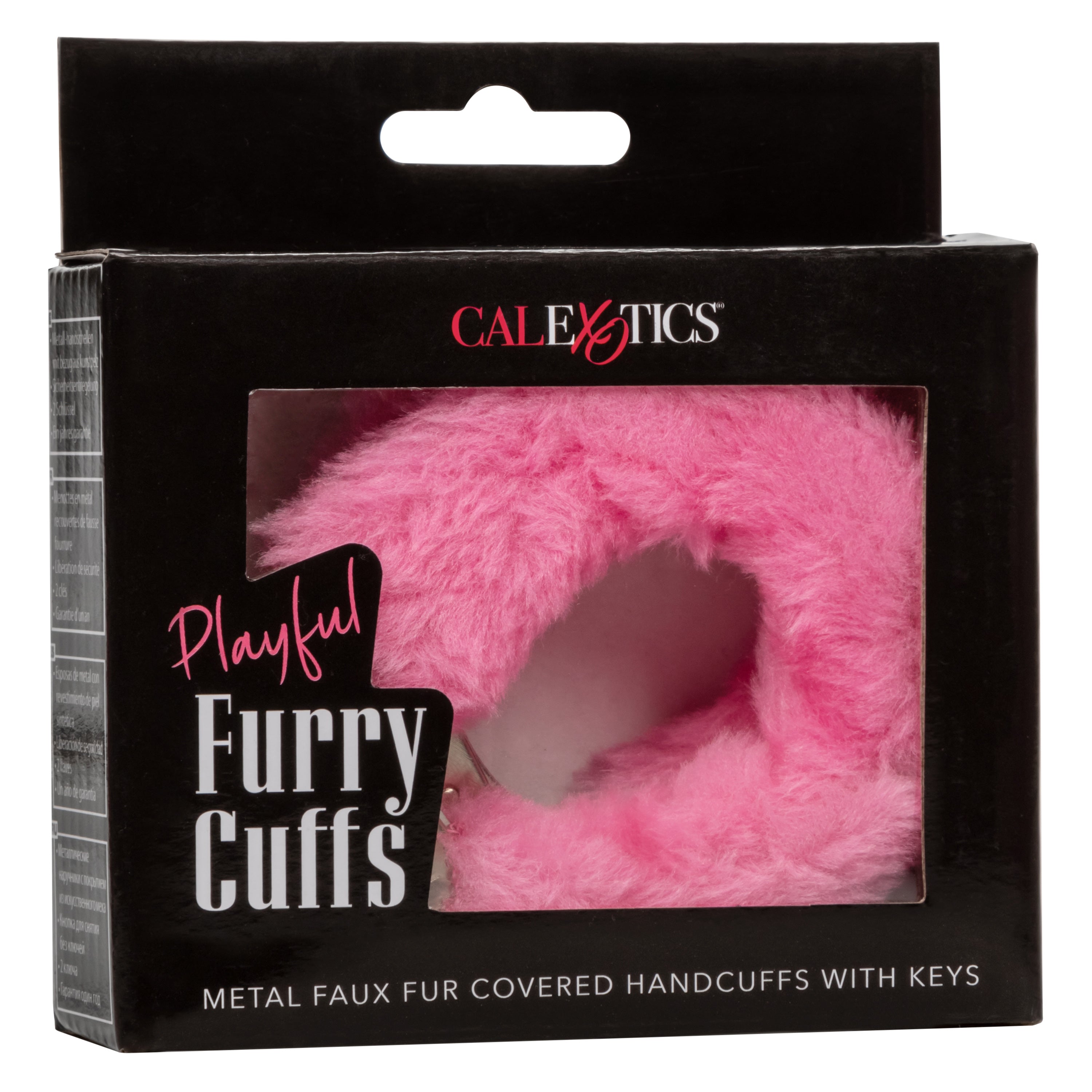 Playful Furry Cuffs Pink Plush Faux Fur Covered Adjustable Handcuffs with Lock and Keys > Bondage Gear > Restraints