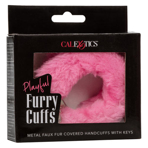 Playful Furry Cuffs Pink Plush Faux Fur Covered Adjustable Handcuffs with Lock and Keys > Bondage Gear > Restraints