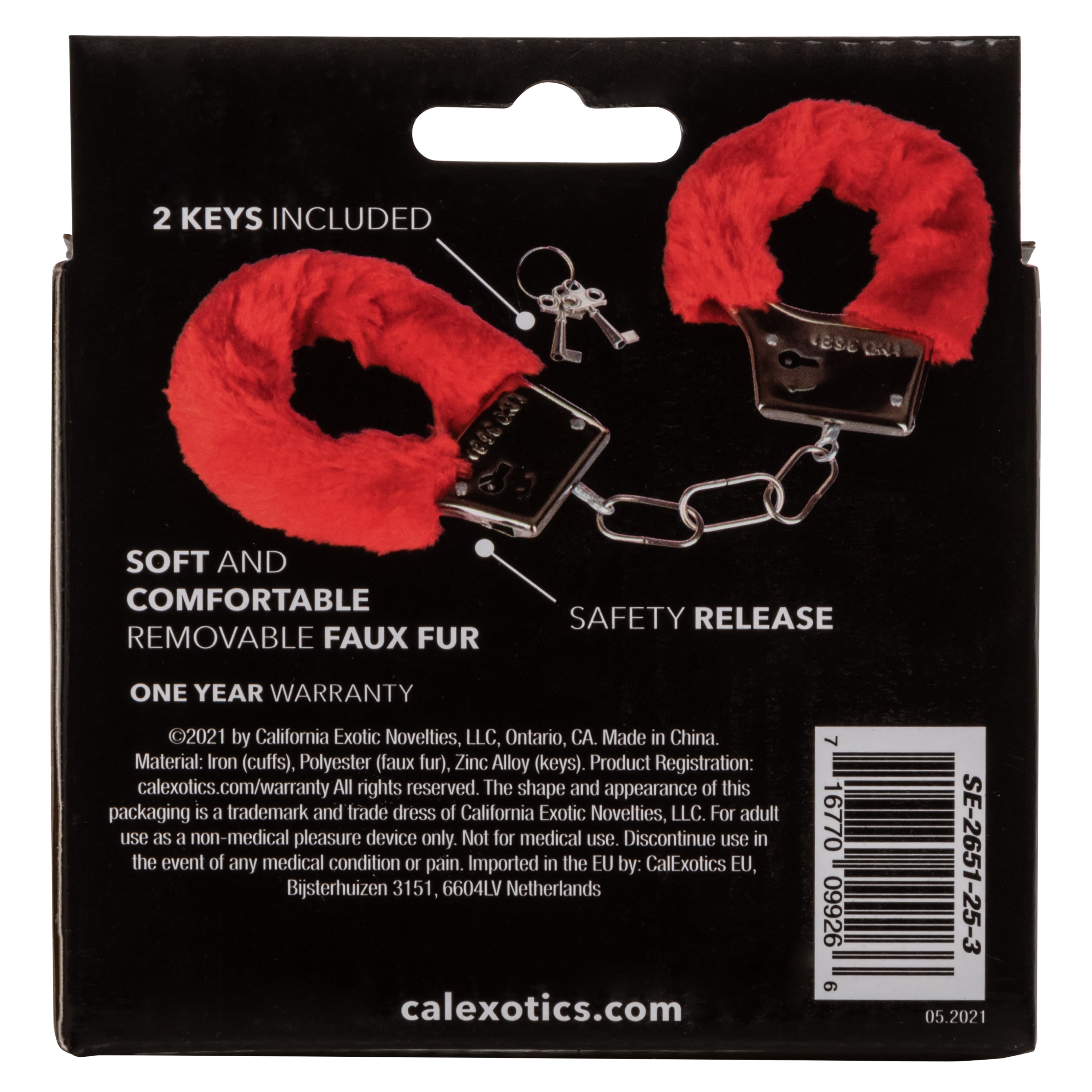 Playful Red Faux Fur Adjustable Metal Handcuffs with Keys Secondary image