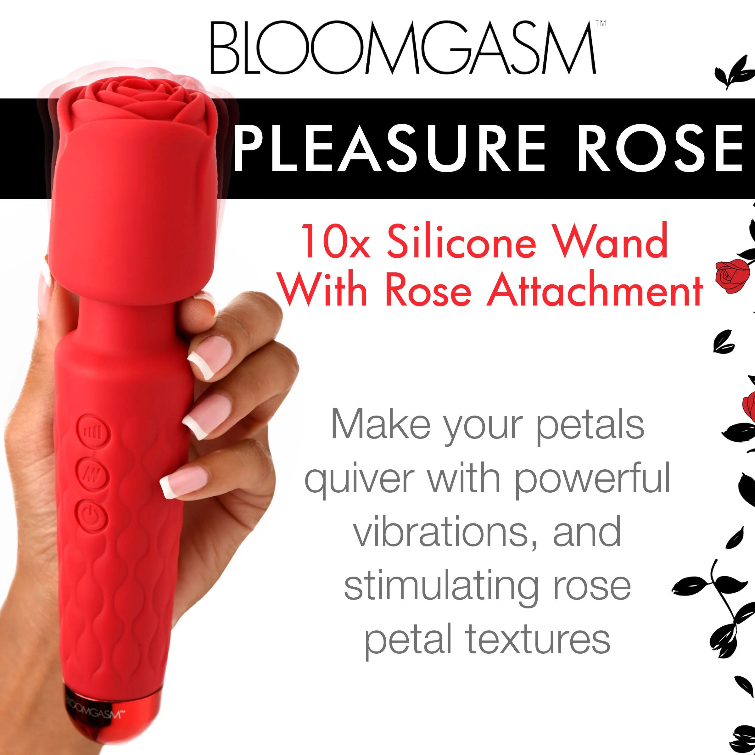 Pleasure Rose Silicone Wand With Rose Attachment Red Adult Toy Rose Stimulators