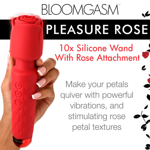 Pleasure Rose Silicone Wand With Rose Attachment Red Adult Toy Rose Stimulators