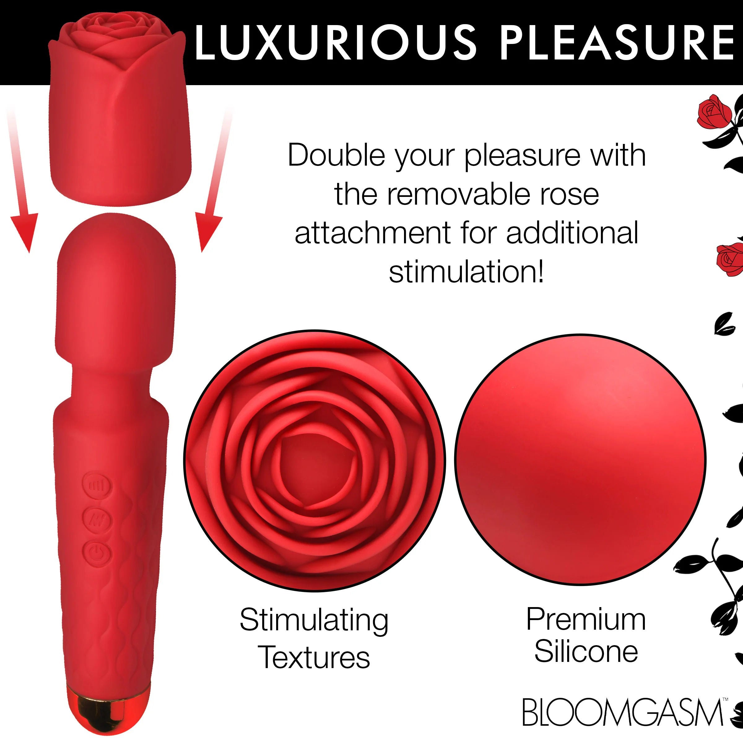 Pleasure Rose Silicone Wand With Rose Attachment Red > Sex Toys For Ladies > Rose Stimulators