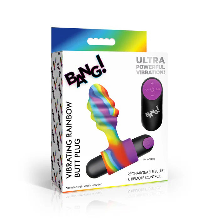 Bang Vibrating Rainbow Butt Plug with Rechargeable Bullet and Remote Control Butt Plugs - Vibrating