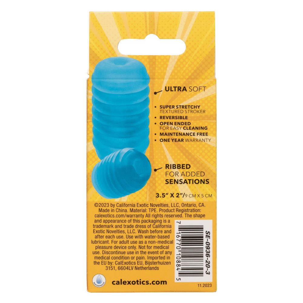 Pop Sock Ribbed Blue Versatile Reversible Stroker 3.5 Inch by 2 Inch Soft Stretchy TPE > Sex Toys For Men > Masturbators Cup