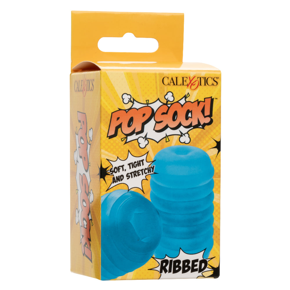 Pop Sock Ribbed Blue Versatile Reversible Stroker 3.5 Inch by 2 Inch Soft Stretchy TPE > Sex Toys For Men > Masturbators Cup