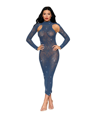 Dreamgirl Navy Bodystocking Gown One Size Lingerie Apparel Blue Bodystocking