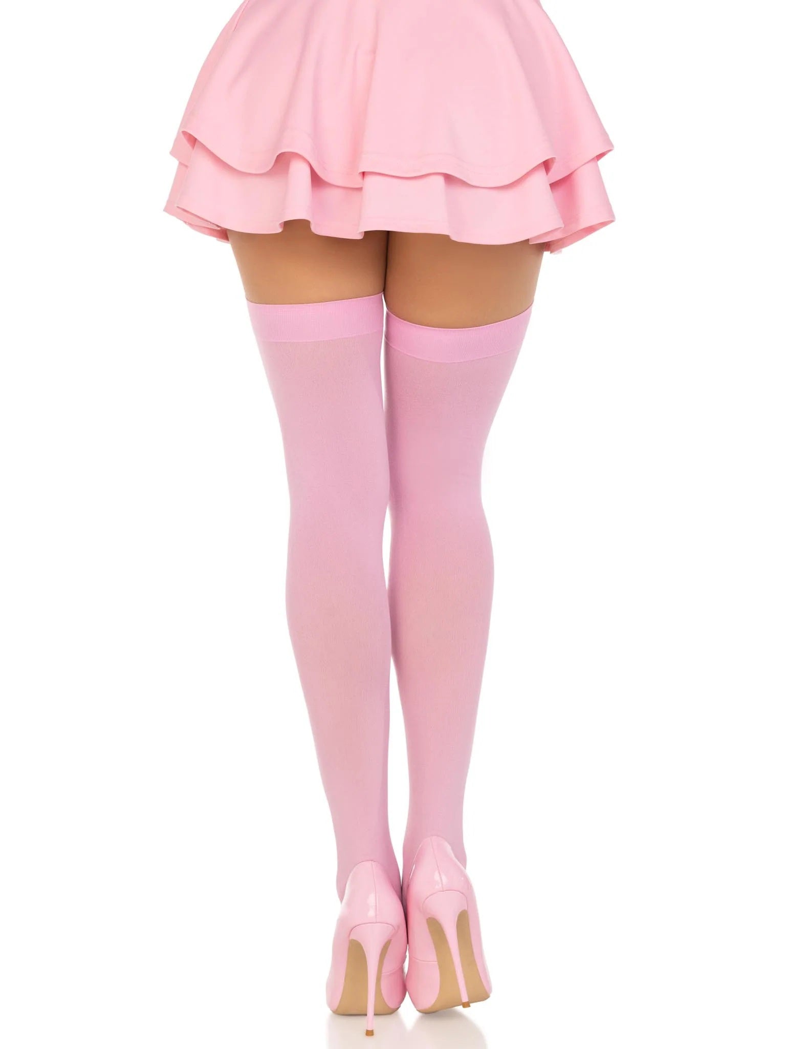 Leg Avenue Pink Opaque Nylon Thigh High Stockings One Size Hosiery