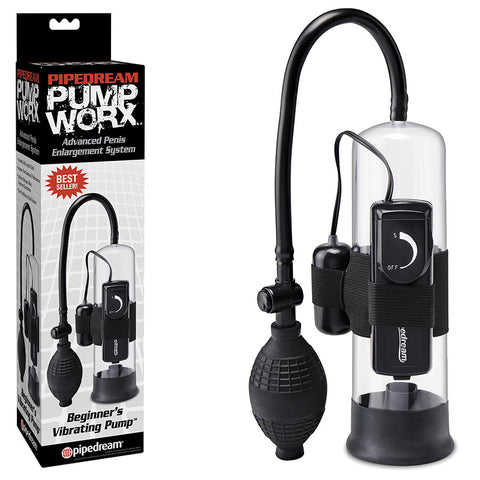 Pump Worx Beginner Vibrating Penis Pump Clear Black Pumps