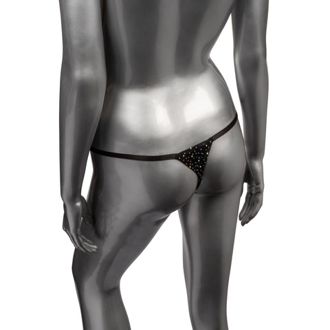 Radiance Black Rhinestone Crotchless Thong with Adjustable Straps and Stretchy Waistband Lingerie & Sexy Apparel