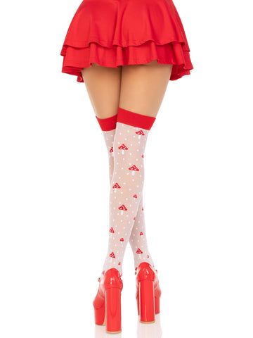 Leg Avenue Polka Dot Sheer Mushroom Thigh High Stockings Hosiery
