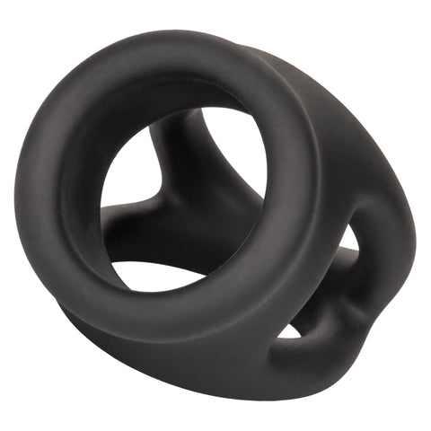 Alpha Liquid Silicone Dual Cage and Ring Black Stretchy Enhancer Cock Ring