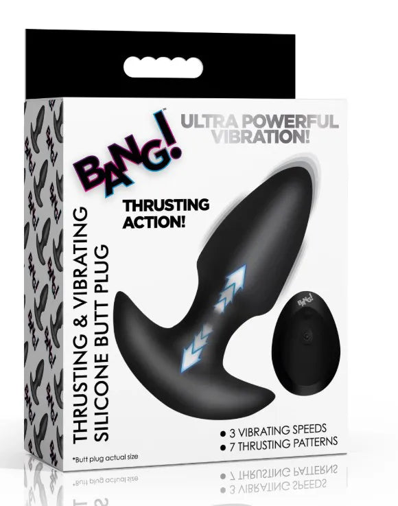 Thrusting and Vibrating Silicone Butt Plug – Wireless Remote-Controlled Butt Plug Black > Anal Range > Vibrating Butt Plugs