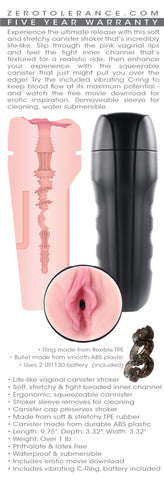 Zero Tolerance Grip It Light Vagina Stroker Strokers - Manual