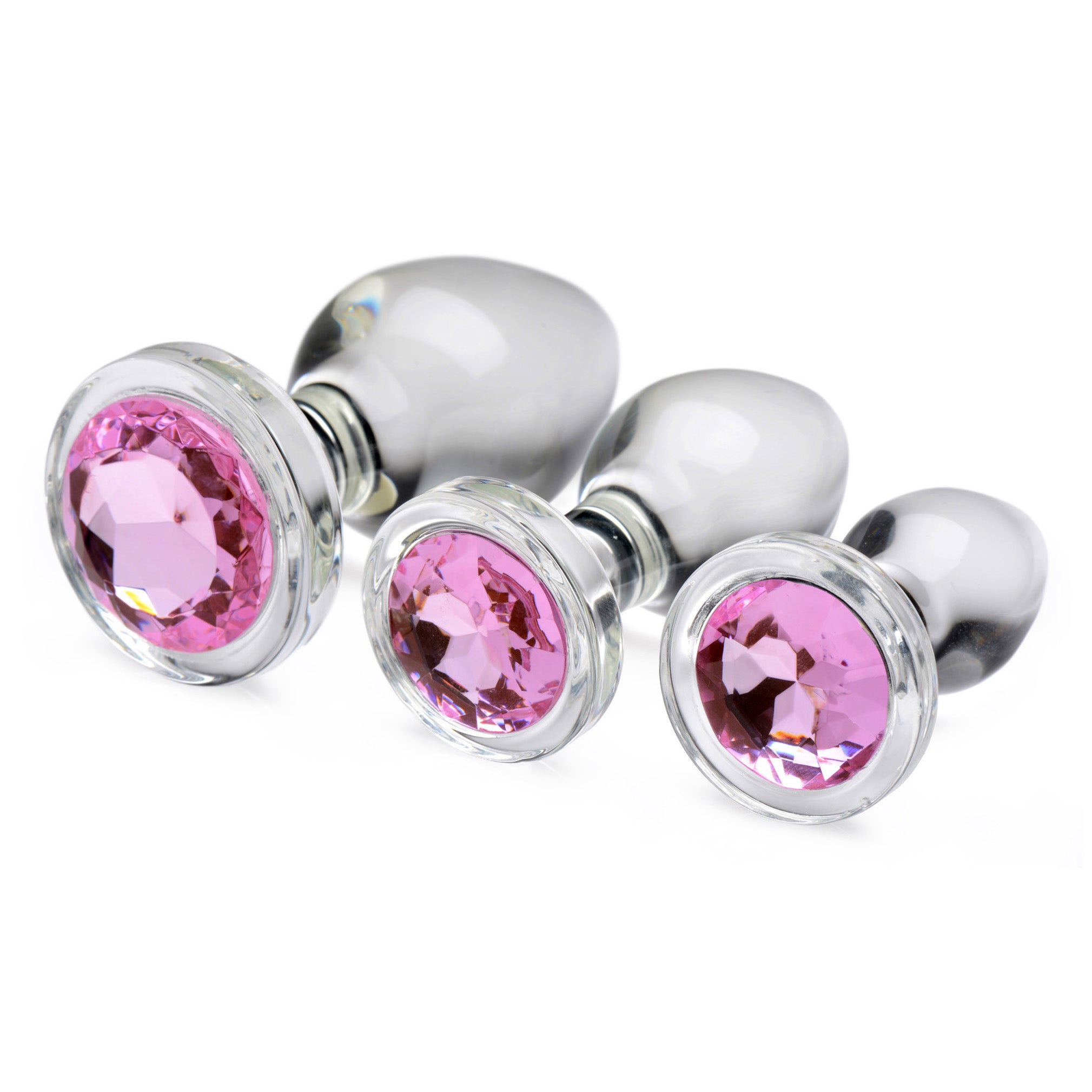 Booty Sparks Pink Gem Glass Anal Plug Set Pink Pink > Anal Range > Butt Plug Kits