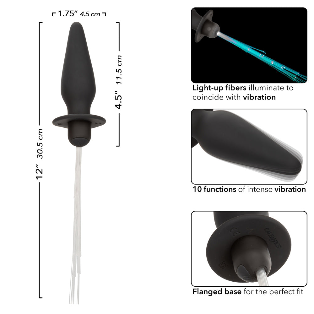 Southern Lights™ Vibrating Light Up Anal Probe Black Silicone Rechargeable with Tapered Design and Flanged Base Butt Plugs - Vibrating