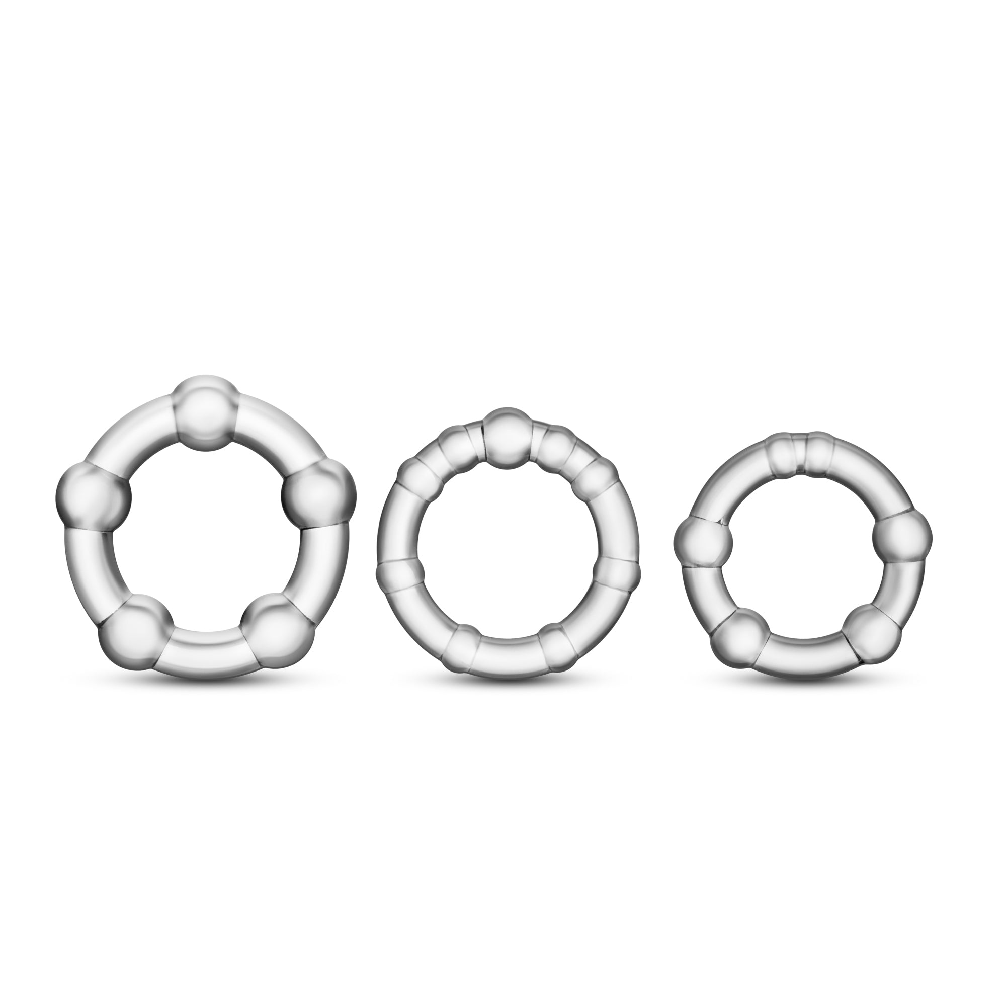 Stay Hard Beaded Cockrings Set of 3 Sizes for Enhanced Pleasure and Performance Clear COCK RING Set
