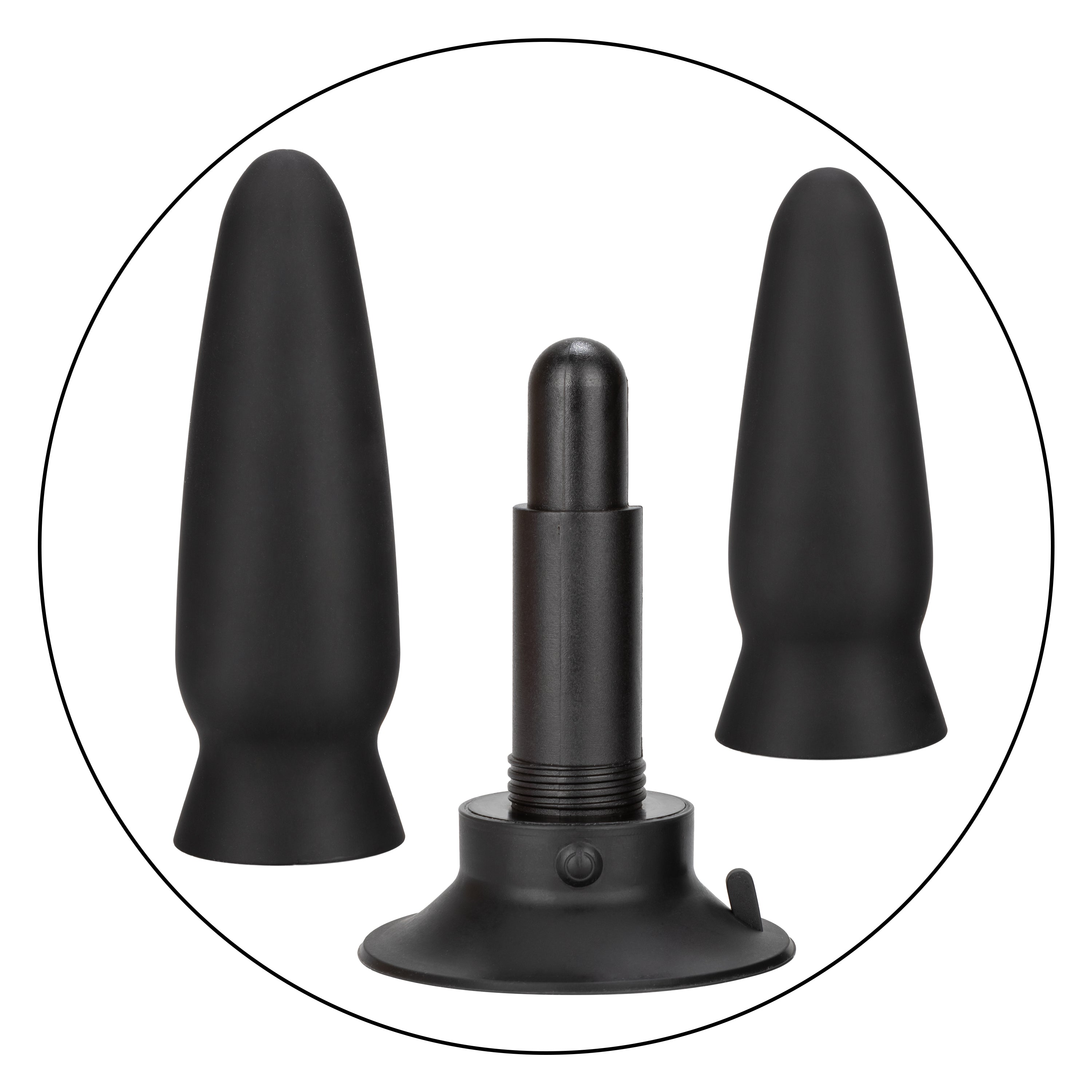 Eclipse Interchangeable Probe Black Silicone Vibrating Anal Probe Set with 2 Attachments and Suction Cup Base Butt Plugs - Vibrating