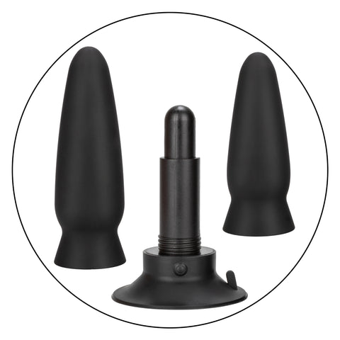 Eclipse Interchangeable Probe Black Silicone Vibrating Anal Probe Set with 2 Attachments and Suction Cup Base Butt Plugs - Vibrating