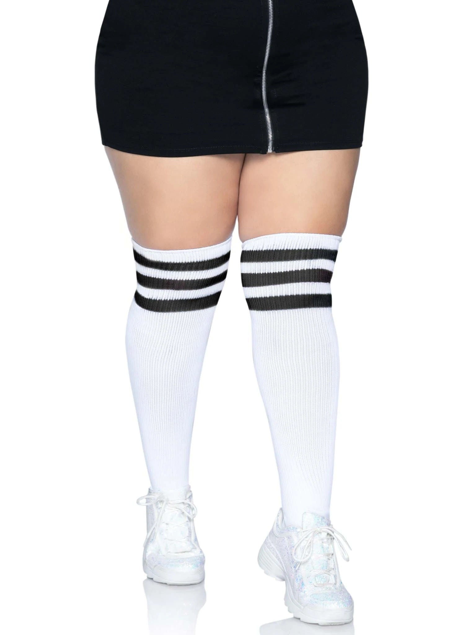 Plus Size Over The Knee Athletic Socks Black And White Hosiery