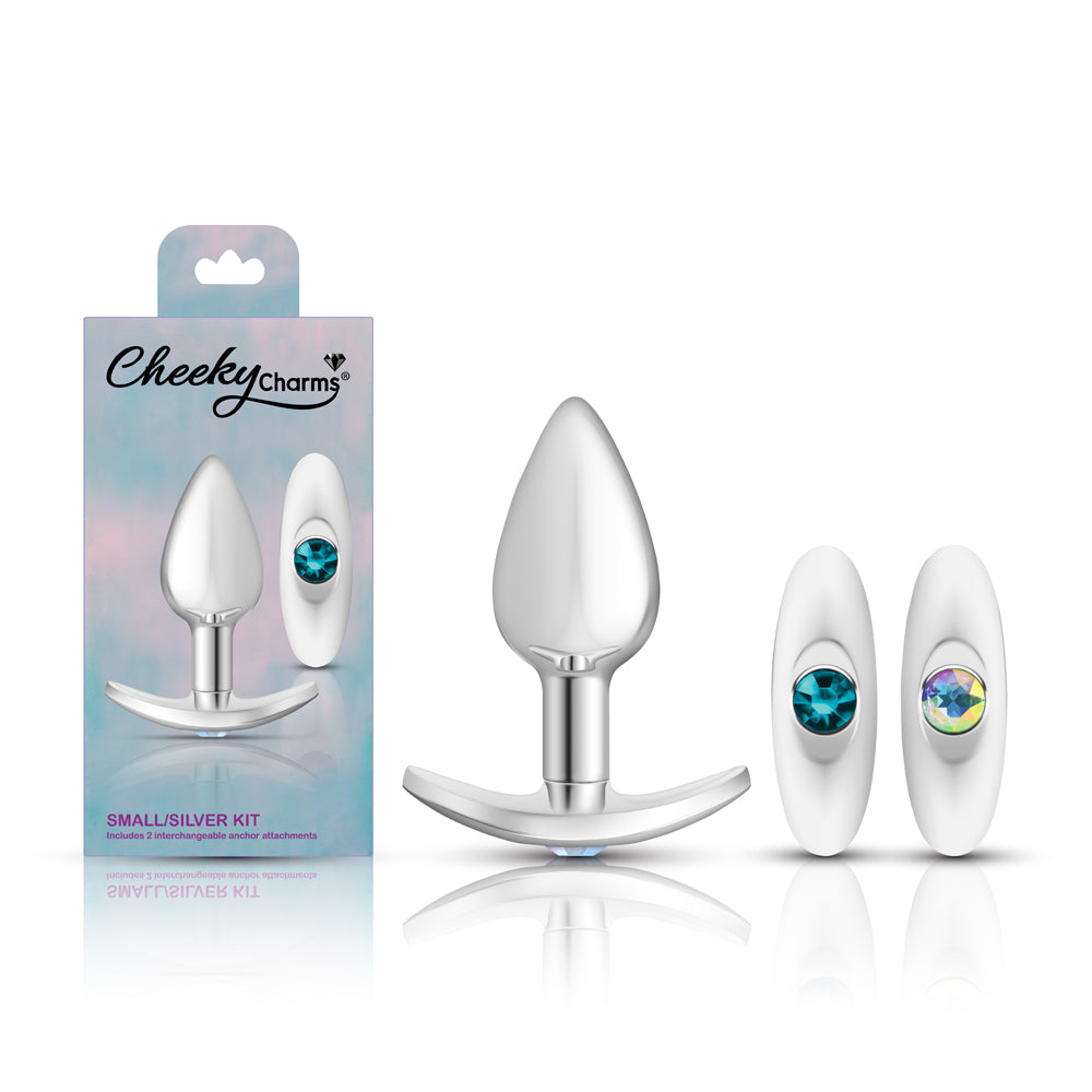 Cheeky Charms Silver Anchor Butt Plug with Clear and Teal Jewel Kit > Anal Range > Jewel Butt Plugs