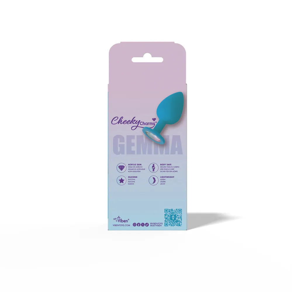 Gemma 3.76 Inch Cheeky Charms Clear Iridescent Teal Silicone Large – Vibrant Tapered Butt Plug > Anal Range > Jewel Butt Plugs