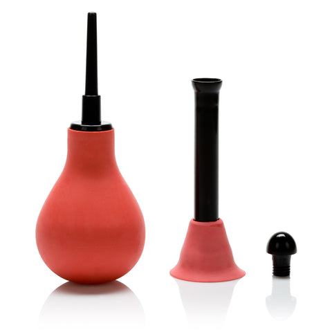 CalExotics Vulcanite Anal Douche Red Rubber Bulb with Two Attachments 7.5 Fl Oz 220 ml Douches